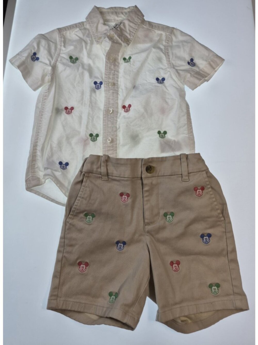 Janie and Jack Disney Mickey Mouse Boys Outfit Size 4 Oxford Shirt Khaki Shorts